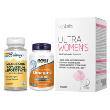 Набір "Щоденний баланс: енергія та спокій для жінок" Ultra Women Multivitamin Formula - 90 капс. плюс Omega-3 1000мг 100 капс. плюс Magnesium & Potassium Asporotate - 60 капс.