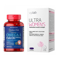 Набір "Здоров’я щодня для жінок" - Ultra Women's Multivitamin 90 капсул плюс Omega-3 Fish Oil 1000мг 100 капсул