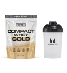 Набор "Готовый протеин на каждый день" -  Compact Whey Gold - 1000г Chocolate Biscuit плюс Plastic Shaker - 600 мл Clear Black