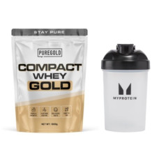 Набір "Готовий протеїн на кожен день" - Compact Whey Gold - 1000г Raspberry White Chocolate плюс Plastic Shaker - 600 мл Clear Black