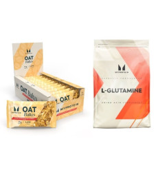 "Recovery & Energy" Set - Protein Brownie 12x75g White Chocolate plus Glutamine 500g