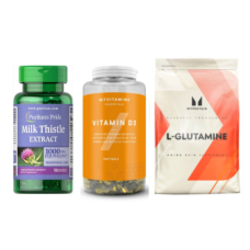 Набір "Внутрішній ресурс" - Milk Thistle 4:1 Extract 1000мг 90 softgels плюс Glutamine 500г плюс Vitamin D3 180 капсул