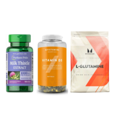 Набір "Внутрішній ресурс" - Milk Thistle 4:1 Extract 1000мг 90 softgels плюс Glutamine 500г плюс Vitamin D3 180 капсул