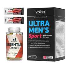 Набір "Здоров’я щодня для чоловіків Sport" Multivitamin Ultra Men's Sport 90 капсул ПЛЮС Essential Omega 3 90 капсул ПЛЮС Протеїнові батончики (випадкові з наявних)