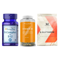 Набір "Щоденна підтримка Active" - B-Complex B-12 90tabs ПЛЮС Glutamine 500г ПЛЮС Vitamin D3 180 капсул