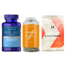 Набір "Щоденний тонус та догляд" - Hair Skin and Nails Formula Type 1 and 3 Collagen 60 капсул ПЛЮС Glutamine 500г ПЛЮС Vitamin D3 180 капсул