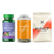 Набір "Активний ритм Sport" - Milk Thistle 4:1 Extract 1000мг 90 softgels ПЛЮС BCAA 2-1-1 Essential 500г ПЛЮС Vitamin D3 180 капсул