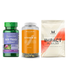 Набор "Активный ритм Sport" -  Milk Thistle 4:1 Extract 1000мг 90 softgels ПЛЮС BCAA 2-1-1 Essential 500г ПЛЮС Vitamin D3 180 капсул