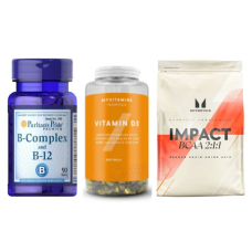 Набір "Активний фокус" - B-Complex B-12 90 tabs ПЛЮС BCAA 2-1-1 Essential 500г ПЛЮС Vitamin D3 180 капсул