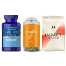 Набір "Активність та догляд Sport" - Hair Skin and Nails Formula Type 1 and 3 Collagen 60 капсул ПЛЮС BCAA 2-1-1 Essential 500г ПЛЮС Vitamin D3 180 капсул
