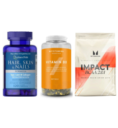 Набор "Активность и уход Sport" -  Hair Skin and Nails Formula Type 1 and 3 Collagen 60 капсул ПЛЮС BCAA 2-1-1 Essential 500г ПЛЮС Vitamin D3 180 капсул
