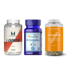 "Active Day" Set - L Carnitine 180 tabs PLUS B-Complex B 12 90 tabs PLUS Vitamin D3 180 caps