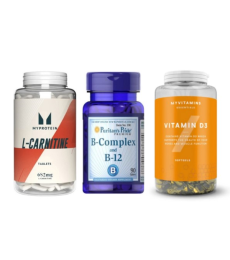 Набор "Активный день" -  L Carnitine 180 tabs ПЛЮС B-Complex B 12 90 tabs ПЛЮС Vitamin D3 180 caps