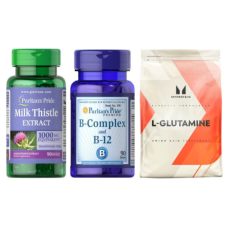 Набір "Щоденна підтримка" - Glutamine 500г ПЛЮС B-Complex B 12 90 tabs ПЛЮС Milk Thistle 4:1 Extract 1000мг 90 softgels
