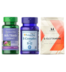 Набір "Щоденна підтримка" - Glutamine 500г ПЛЮС B-Complex B 12 90 tabs ПЛЮС Milk Thistle 4:1 Extract 1000мг 90 softgels