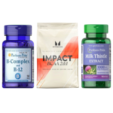 Набір "Баланс навантажень" - Milk Thistle 4:1 Extract 1000мг 90 softgels ПЛЮС BCAA 2-1-1 Essential 500г ПЛЮС B Complex B12 90 tabs