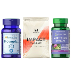 Набор "Баланс нагрузок" -  Milk Thistle 4:1 Extract 1000мг 90 softgels ПЛЮС BCAA 2-1-1 Essential 500г ПЛЮС B Complex B12 90 tabs