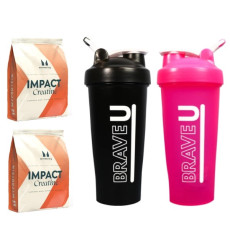 "Power Mix Duo" Set - 2pc Myprotein Creatine Monohydrate 250g  PLUS Plastic 2pc Shaker 700ml Black and Pink
