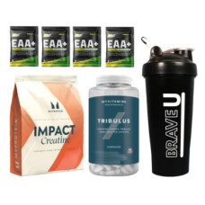 Набір "Hydro Power" - Myprotein Creatine Monohydrate 250гр  ПЛЮС 4 штуки Samples EAA Hydration 13гр Lemon Lime ПЛЮС Tribulus Pro 90 капсул ПЛЮС Шейкер 700мл Чорний
