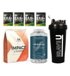 Набір "Hydro Power" - Myprotein Creatine Monohydrate 250гр  ПЛЮС 4 штуки Samples EAA Hydration 13гр Lemon Lime ПЛЮС Tribulus Pro 90 капсул ПЛЮС Шейкер 700мл Чорний
