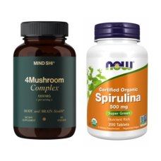 Набір "Енергія природи" - Spirulina 500 mg - 200 tabs ПЛЮС 4Mushroom Complex 1000 mg - 60 vegcaps