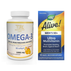 Набір "Щоденна підтримка Men's 50+" - Once Daily Men's 50+ Ultra Multivitamin - 60 tabs ПЛЮС Omega 3 - 90 caps