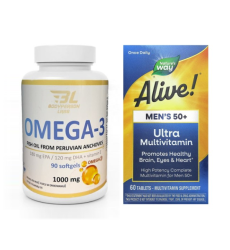 Набор "Ежедневная поддержка Men's 50+" - Once Daily Men's 50+ Ultra Multivitamin - 60 tabs ПЛЮС Omega 3 - 90 caps