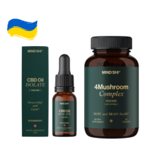 Набір "Гармонія та відновлення" - CBD Oil Isolate 1000 mg Strawberry - 10 ml ПЛЮС 4Mushroom Complex 1000 mg - 60 vegcaps