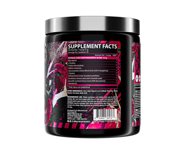 Outrage High‑Stim Pre‑Workout - 30 servings Strawberry Watermelon