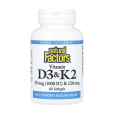 Vitamin D3 & K2 25 mcg (1000 IU) & 120 mcg - 60 softgels