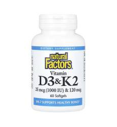Vitamin D3 & K2 25 mcg (1000 IU) & 120 mcg - 60 softgels