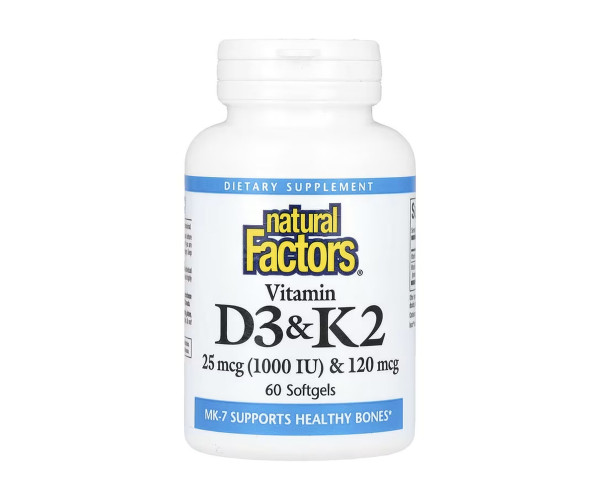 Vitamin D3 & K2 25 mcg (1000 IU) & 120 mcg - 60 softgels
