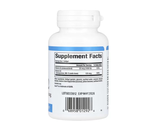 Vitamin D3 & K2 25 mcg (1000 IU) & 120 mcg - 120 softgels