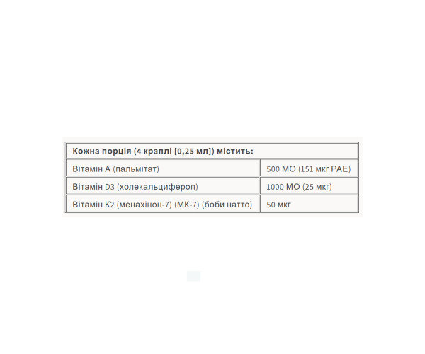 Vitamin K2+D3+A 50 mcg/1000 IU/500 IU - 30ml