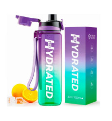 Hydrated Water Bottle - 1000ml Tritan Green Purple