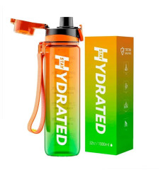 Hydrated Water Bottle - 1000ml Tritan Green Orange