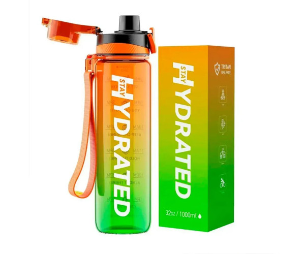 Hydrated Water Bottle - 1000ml Tritan Green Orange