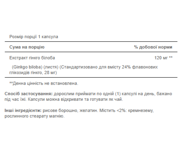 Ginkgo Biloba Standardized Extract 120mg - 100caps