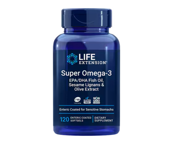 Super Omega-3 EPA/DHA Fish Oil, Sesame Lignans & Olive Extract - 120 Enteric coated softgels