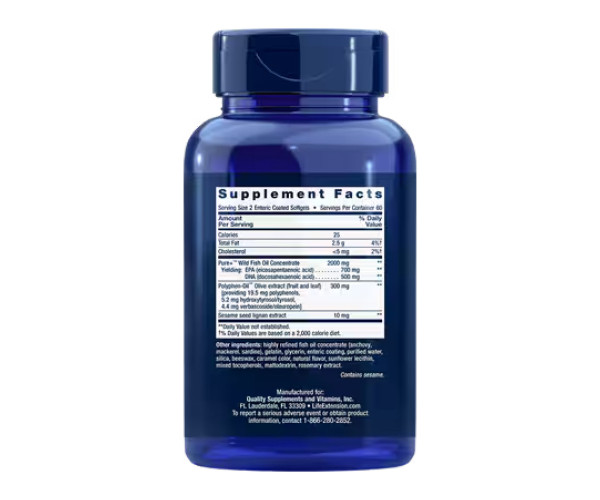 Super Omega-3 EPA/DHA Fish Oil, Sesame Lignans & Olive Extract - 120 Enteric coated softgels