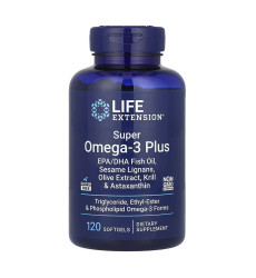 Super Omega-3 Plus EPA/DHA Fish Oil, Sesame Lignans, Olive Extract, Krill & Astaxanthin - 120 softgels