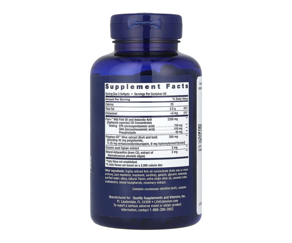 Super Omega-3 Plus EPA/DHA Fish Oil, Sesame Lignans, Olive Extract, Krill & Astaxanthin - 120 softgels