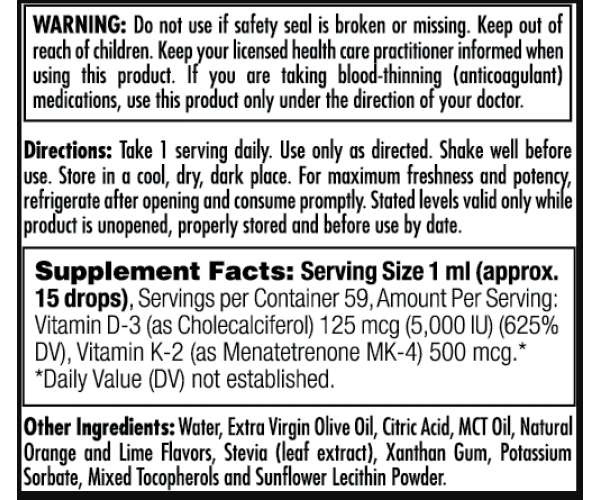 D3 K2 DropIns 125mcg - 2 oz Citrus