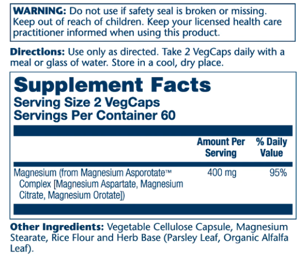 Magnesium Asporotate 400mg - 120 vcaps