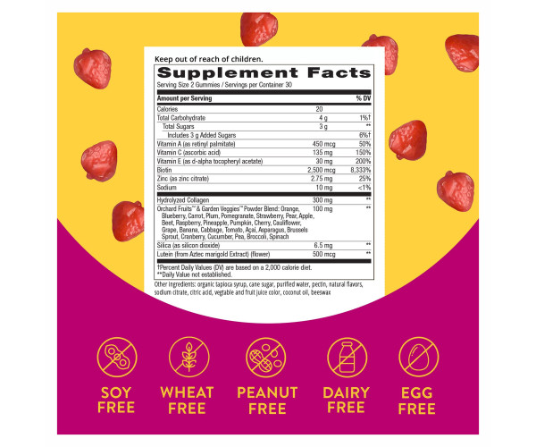 Hair, Skin and Nails with Collagen - 60 gummies Strawberry