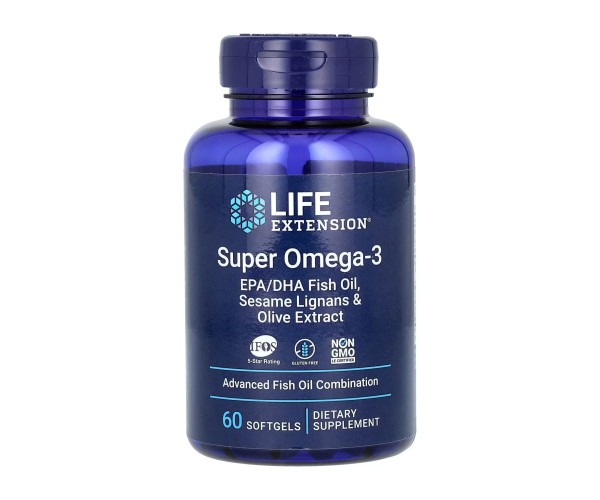 Super Omega-3 EPA/DHA Fish Oil Sesame Lignans & Olive Extract	- 60 softgels