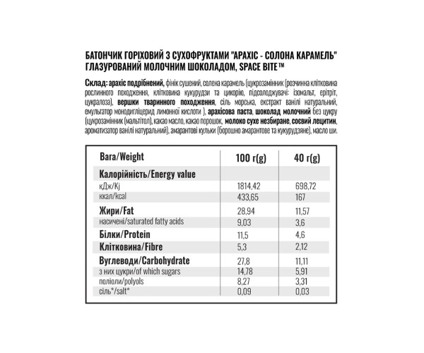 Space Bite Nut Bar - 10x40g Peanut & Salted Caramel