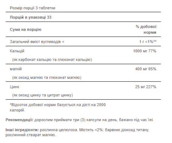 Calcium Magnesium Zinc - 100caps