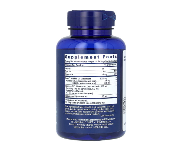 Super Omega-3 EPA/DHA Fish Oil Sesame Lignans & Olive Extract Enteric Coated - 60 softgels