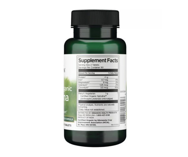 Certified Organic Spirulina 500mg - 180 tabs